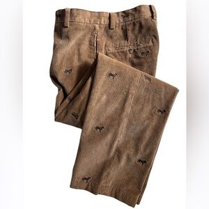 Brooks Brothers Hudson Corduroy Pants Brown Dog Embroidered 30x30 Vintage